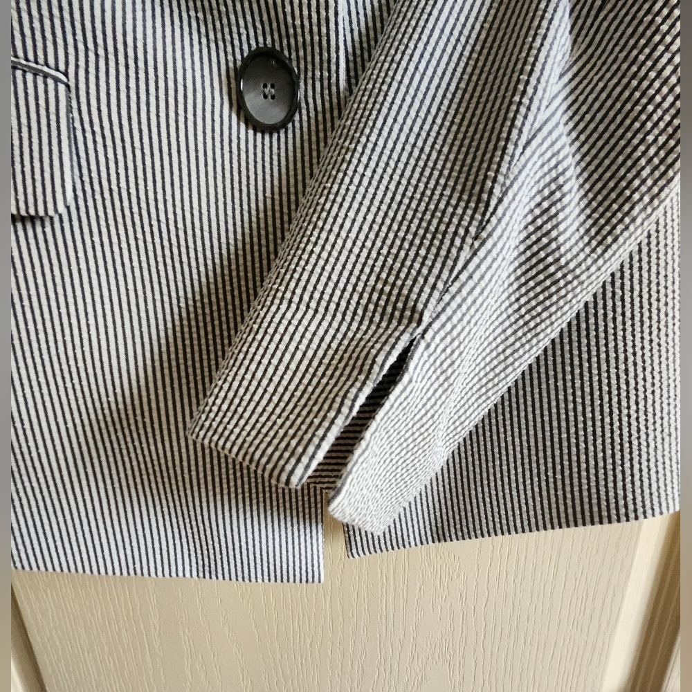 KASPER Seersucker Gray and White Classic Tailored Suit Jacket | Blazer. Size 6. - Picture 3 of 11